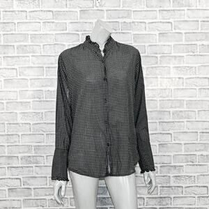 Nili Lotan Women's Lydia Ruffled trim Shirt in Black check cotton size Large